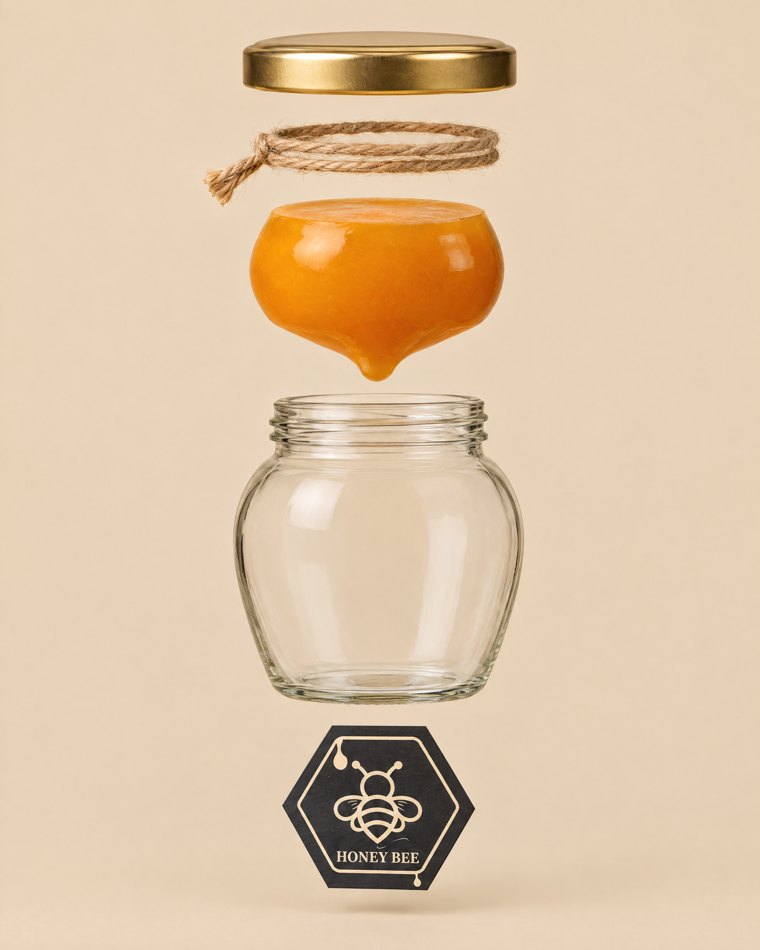 EXPLODED VIEW, hecho con este prompt y la foto de un bote de miel