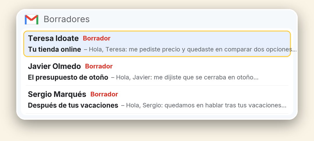 Y los que prefieren un correo, en borradores de Gmail
