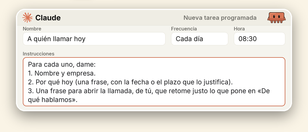 La tarea programada, lista para cada mañana a las 8:30