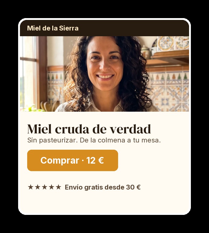 La landing que construye uno y revisa el otro (réplica con el ejemplo de la miel)