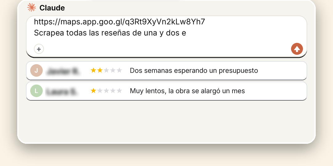 Claude con las reseñas de 1 y 2 estrellas de un competidor