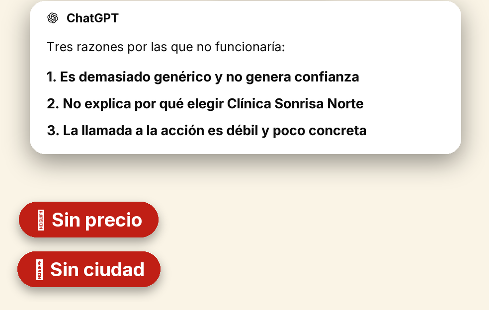 Respuesta real de ChatGPT al anuncio de ejemplo