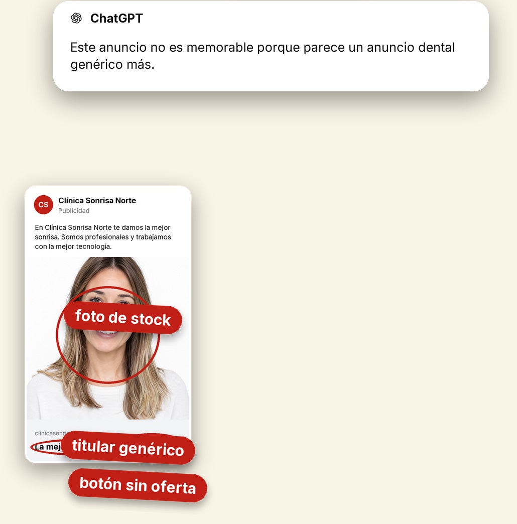 El anuncio de ejemplo con lo que señaló ChatGPT