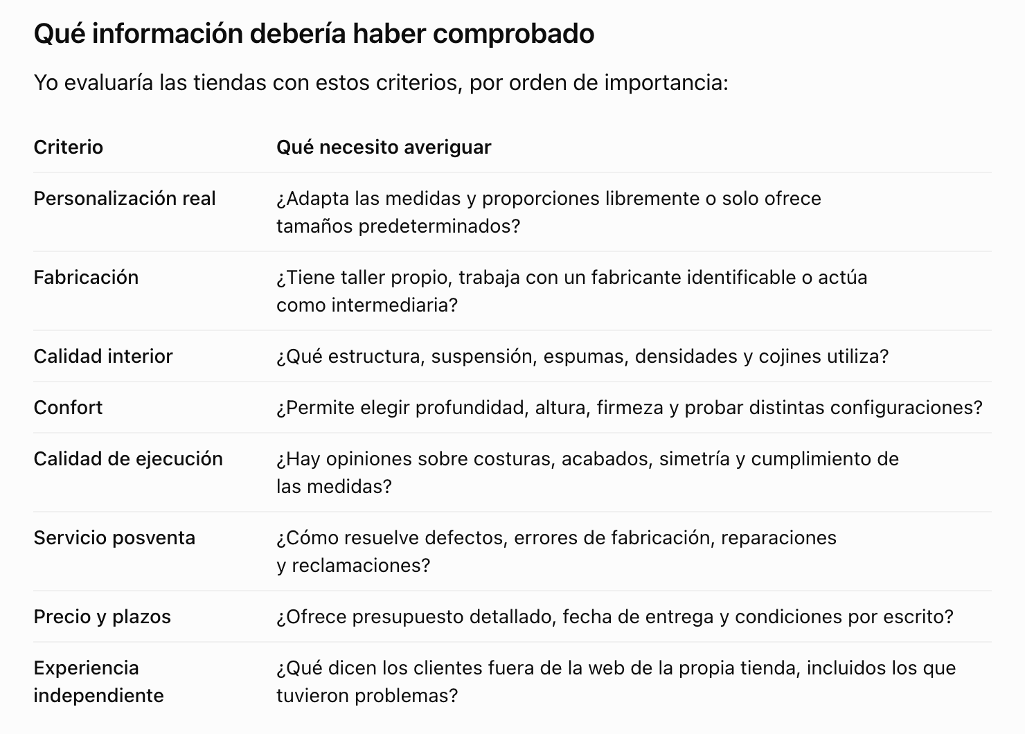 Lo que contestó: los criterios que mira antes de recomendar