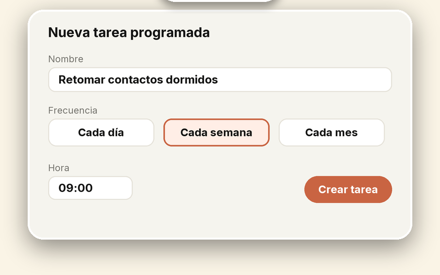 La tarea programada, cada semana