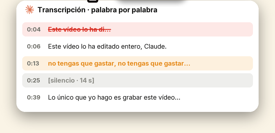 1. La transcripción palabra por palabra, con lo que sobra marcado